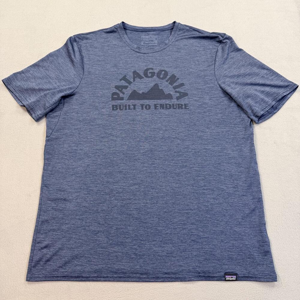 Patagonia Shirt Mens Medium Blue Heather Built To Endure Graphic Hiking Tee